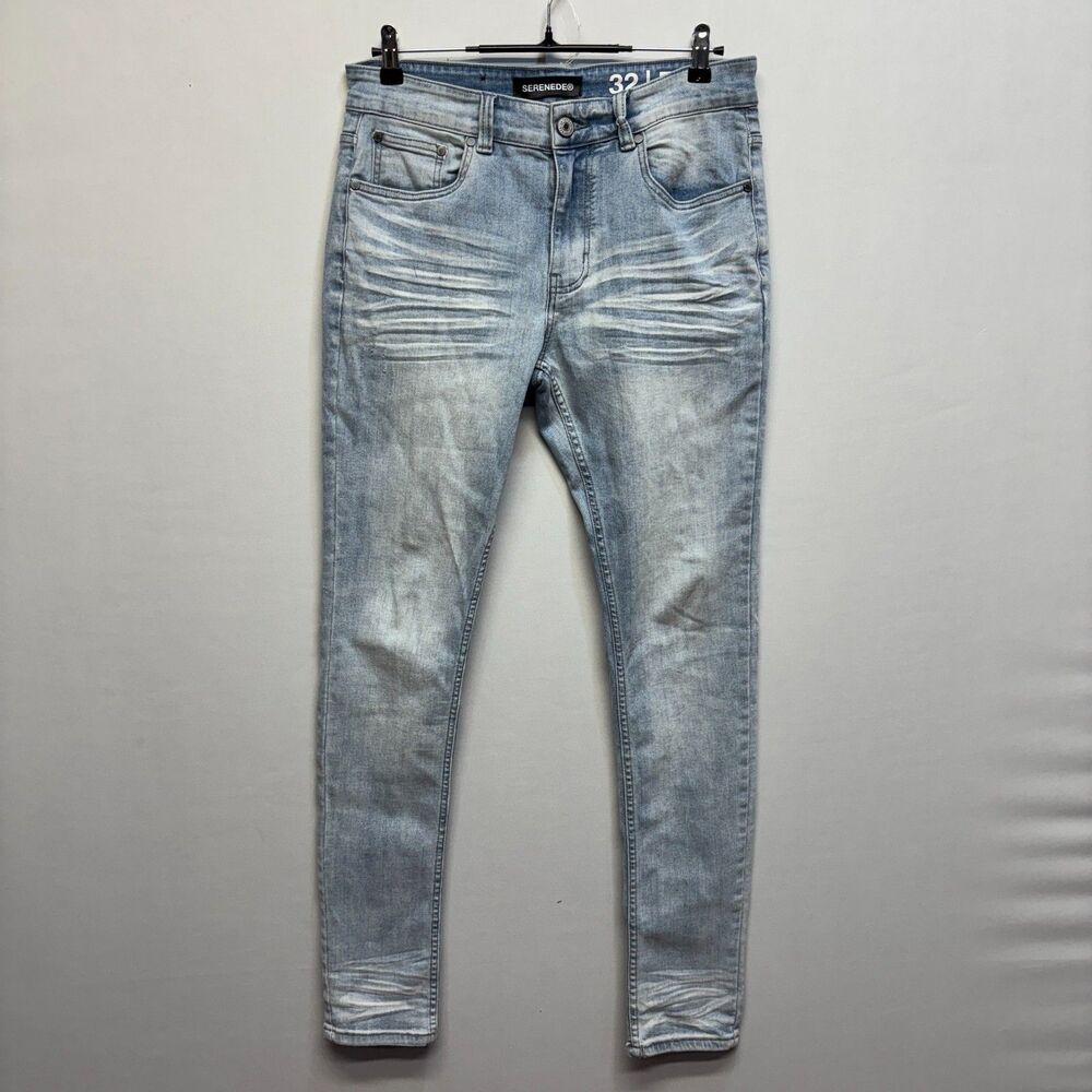 Serenede Men Fitted Denim Jeans Size 32 Blue Distressed C103 -2